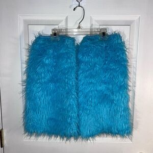 Blue Faux Fur Leg Warmers